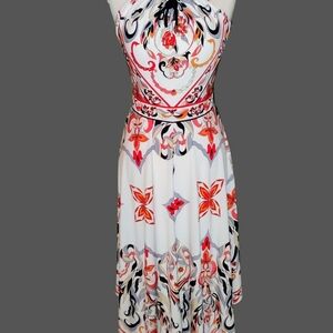 Boston Proper Strapless Dress with Vibrant Red and Black Design